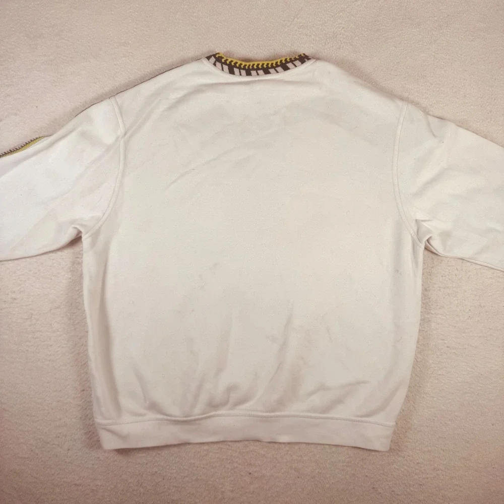 Adidas Sweatshirt Mens Large White Good Geometric Trim Trefoil Crewneck Logo